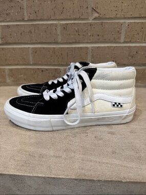 Vans mens 8 black white Grosso forever mid canvas sneaker shoes EUC